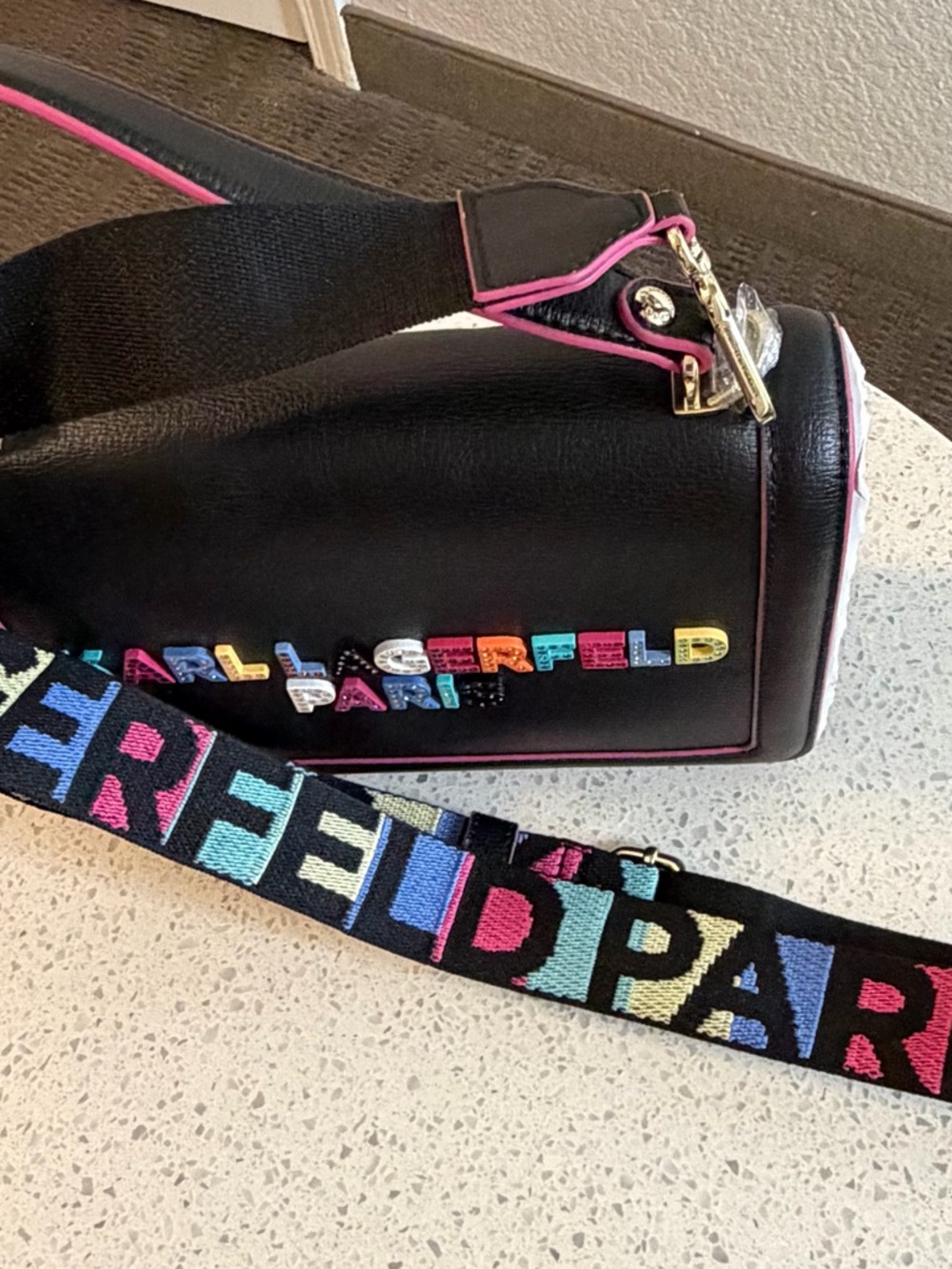 Karl Lagerfeld Black Crossbody with Multicolor Logo and Strap - Picture 3 of 7